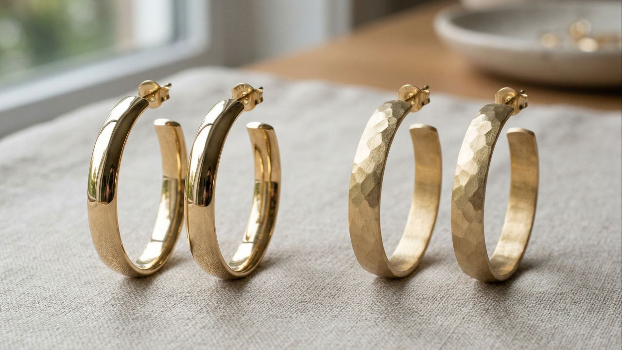 Acessórios dourados versáteis iluminam o rosto e se adaptam a qualquer ocasião.