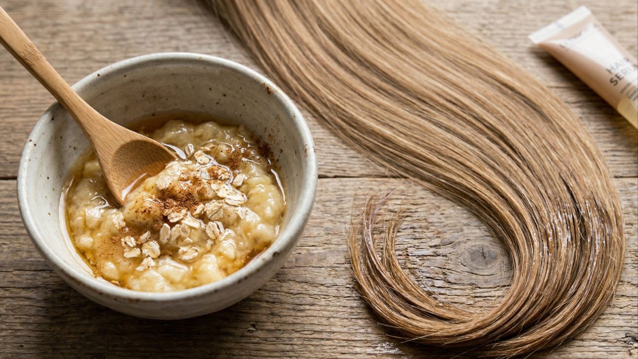 A máscara de banana e mel hidrata e dá movimento aos cabelos secos e com curvatura.