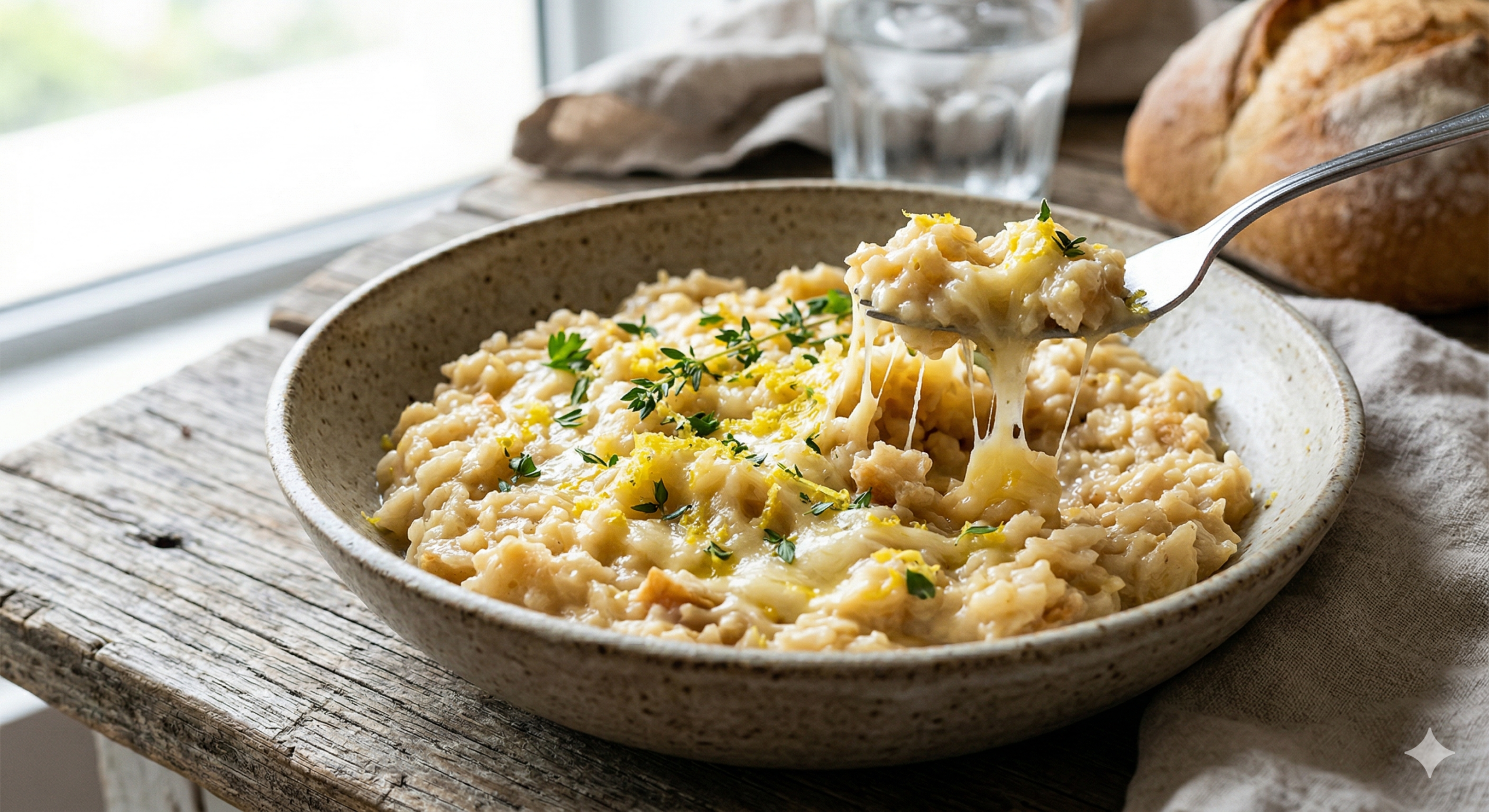 Esse ‘risoto’ de pão amanhecido com queijo derretido e toque de limão vai mudar sua forma de cozinhar