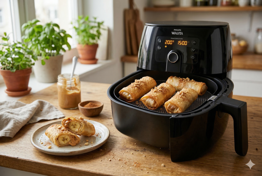 Veja como fazer rolinho de banana com pasta de amendoim na airfryer