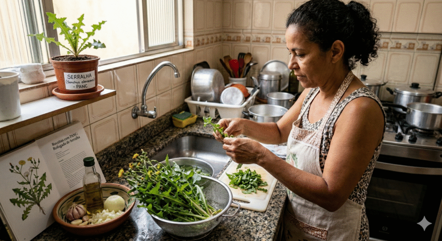 A serralha pode ser preparada de maneira semelhante à couve ou ao espinafre