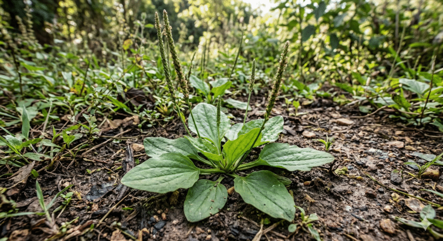 A tanchagem surge com facilidade após chuvas, em solos compactados e até entre pedras