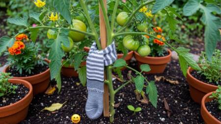 Plantas delicadas podem ser amarradas com meias sem danificar o caule