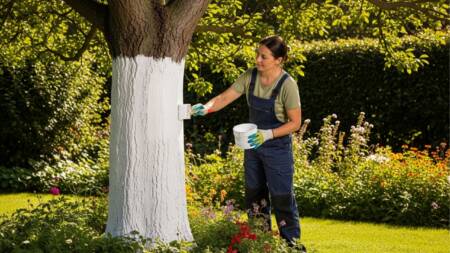Pintar troncos de árvores ajuda a proteger a casca da planta