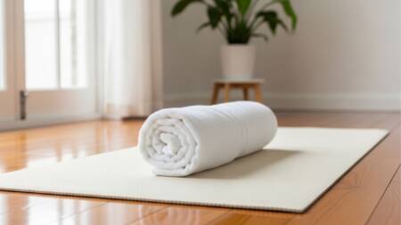 O exercício utiliza apenas uma toalha enrolada