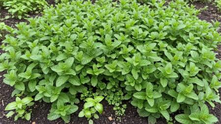 A hortelã possui raízes que se espalham rapidamente pelo solo