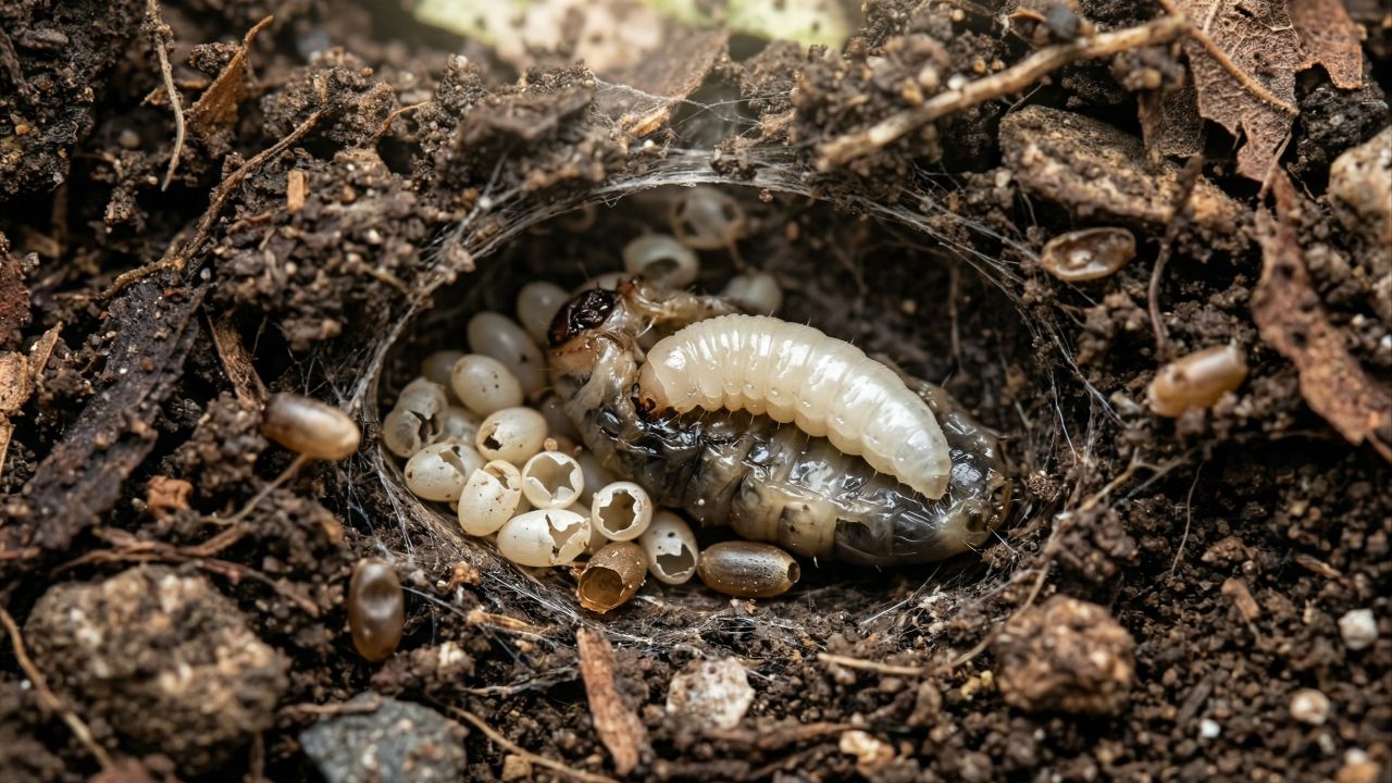 Adulta poliniza e a larva controla pragas.