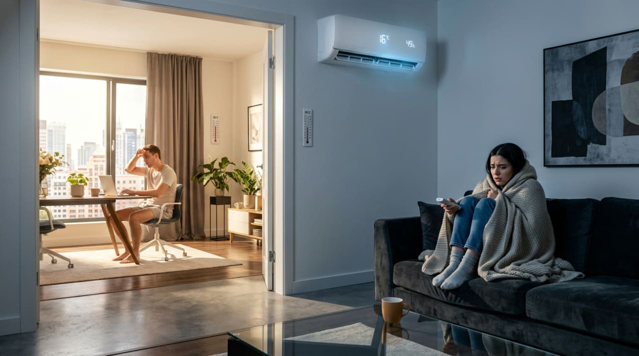 Usar um ar-condicionado para duas salas exige que o equipamento tenha potência suficiente para a soma das áreas e das cargas térmicas dos dois ambientes.