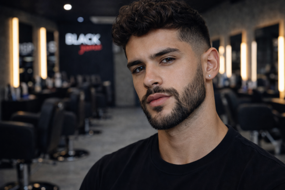 A barba degradê com pezinho cria um acabamento moderno com transições suaves (Imagem: Reprodução digital | Black Zone Barbearia)