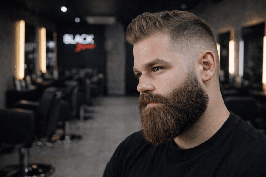 A barba com bastante volume aposta no equilíbrio para valorizar os traços faciais (Imagem: Reprodução digital | Black Zone Barbearia)