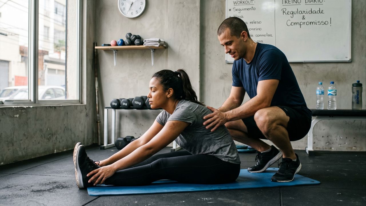 Treinar em dupla garante constância e apoio emocional ao substituir a motivação passageira pela disciplina compartilhada.