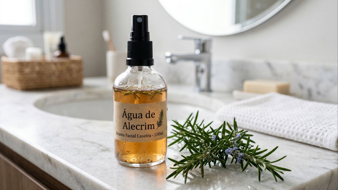 Água de alecrim refresca a pele, combate a oxidação e incentiva a hidratação saudável.