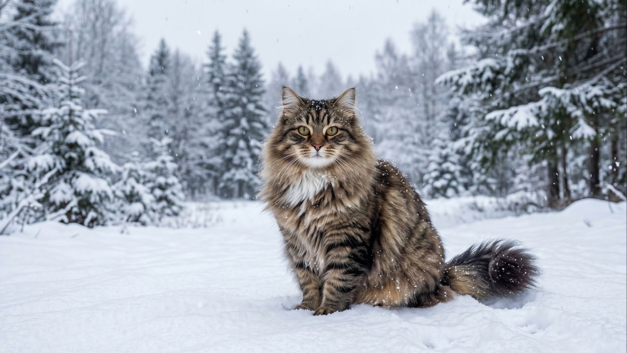 A pelagem densa e o porte robusto permitem que gatos siberianos e noruegueses prosperem com facilidade em ambientes de frio extremo.