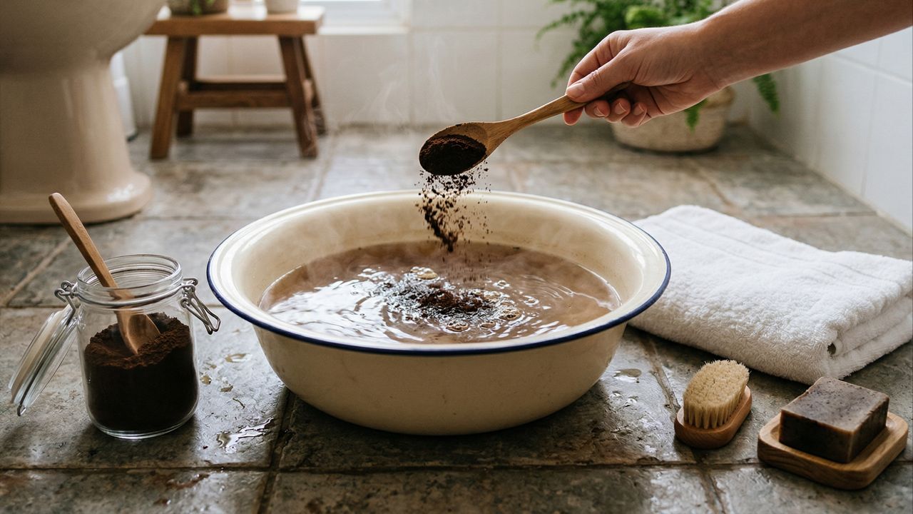 Escalda-pés com café relaxa e esfolia os pés.