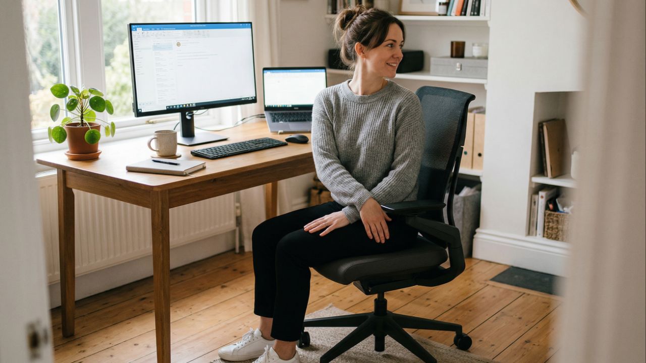 Ative os glúteos com exercícios simples usando a própria cadeira de trabalho.