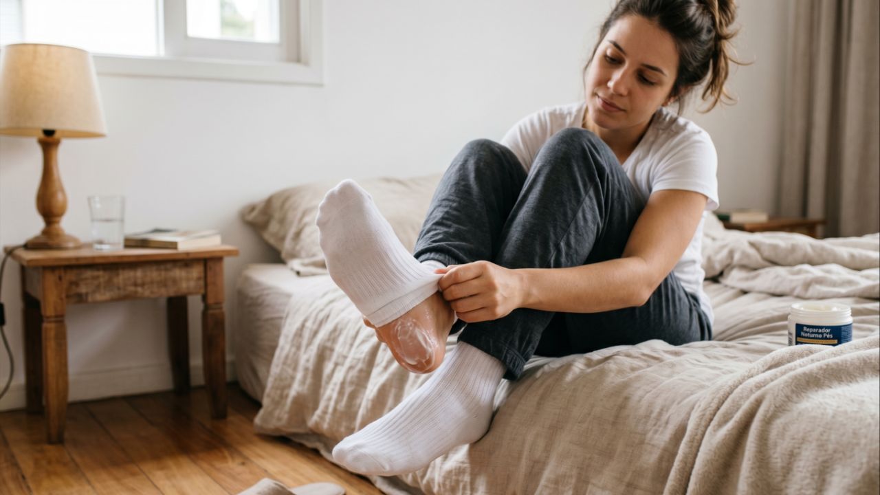 Recupere calcanhares ressecados usando hidratantes específicos com ativos potentes como ureia e óleos.