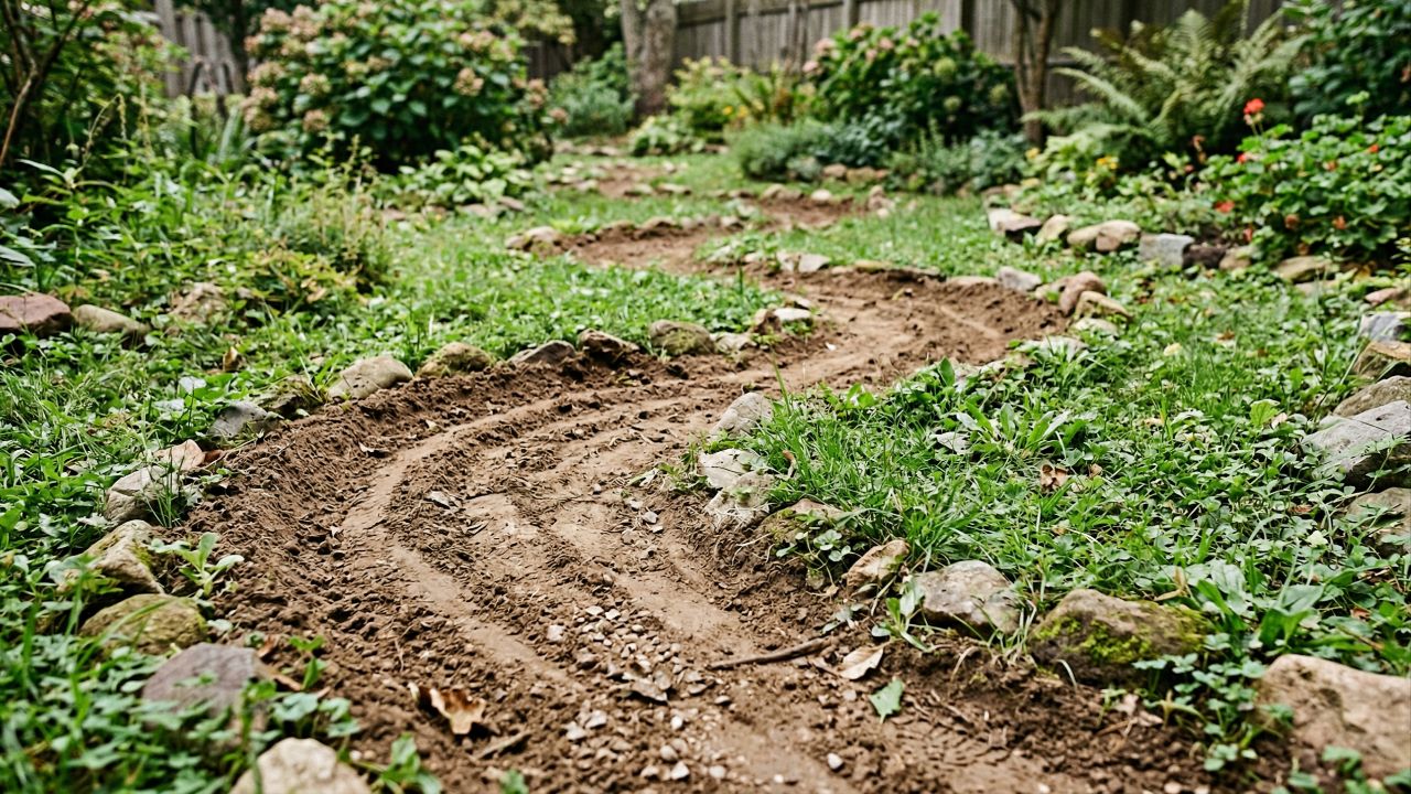 Rastros e peles indicam cobras no jardim.