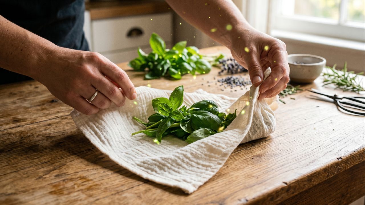 Sachês de manjericão perfumam o ambiente de forma simples e natural com materiais caseiros.
