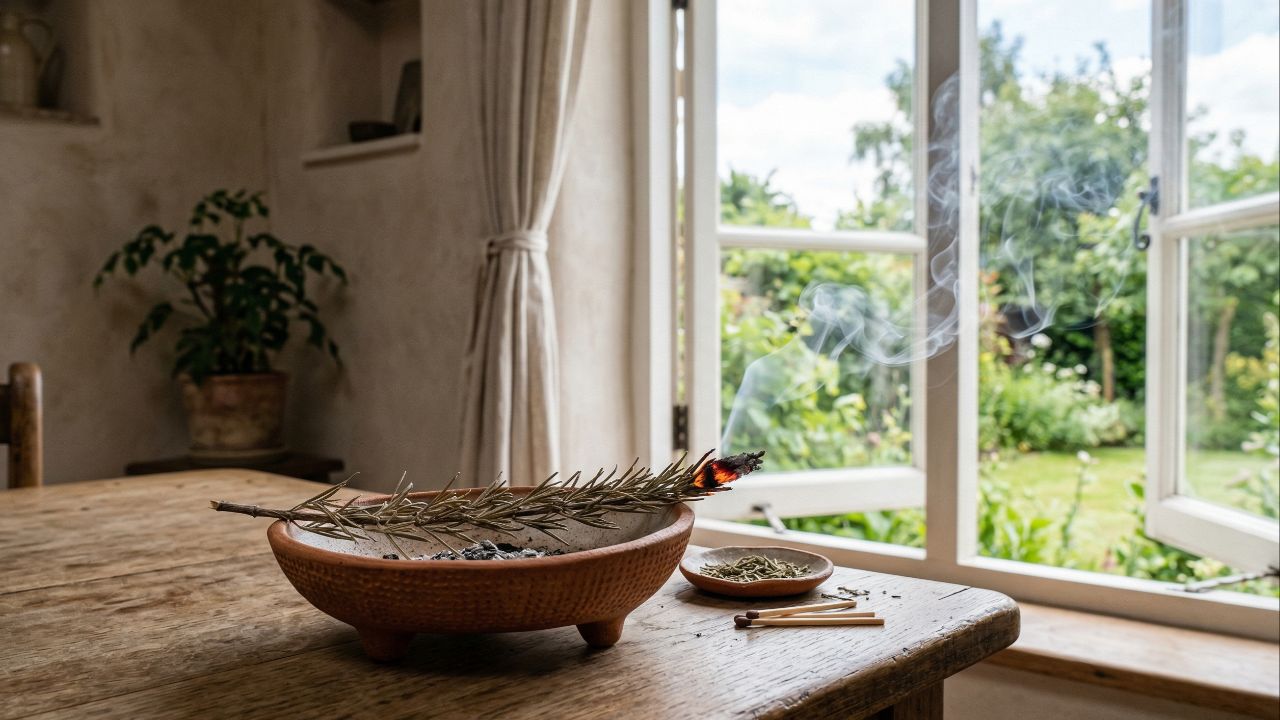 Queime alecrim com segurança e ventilação.
