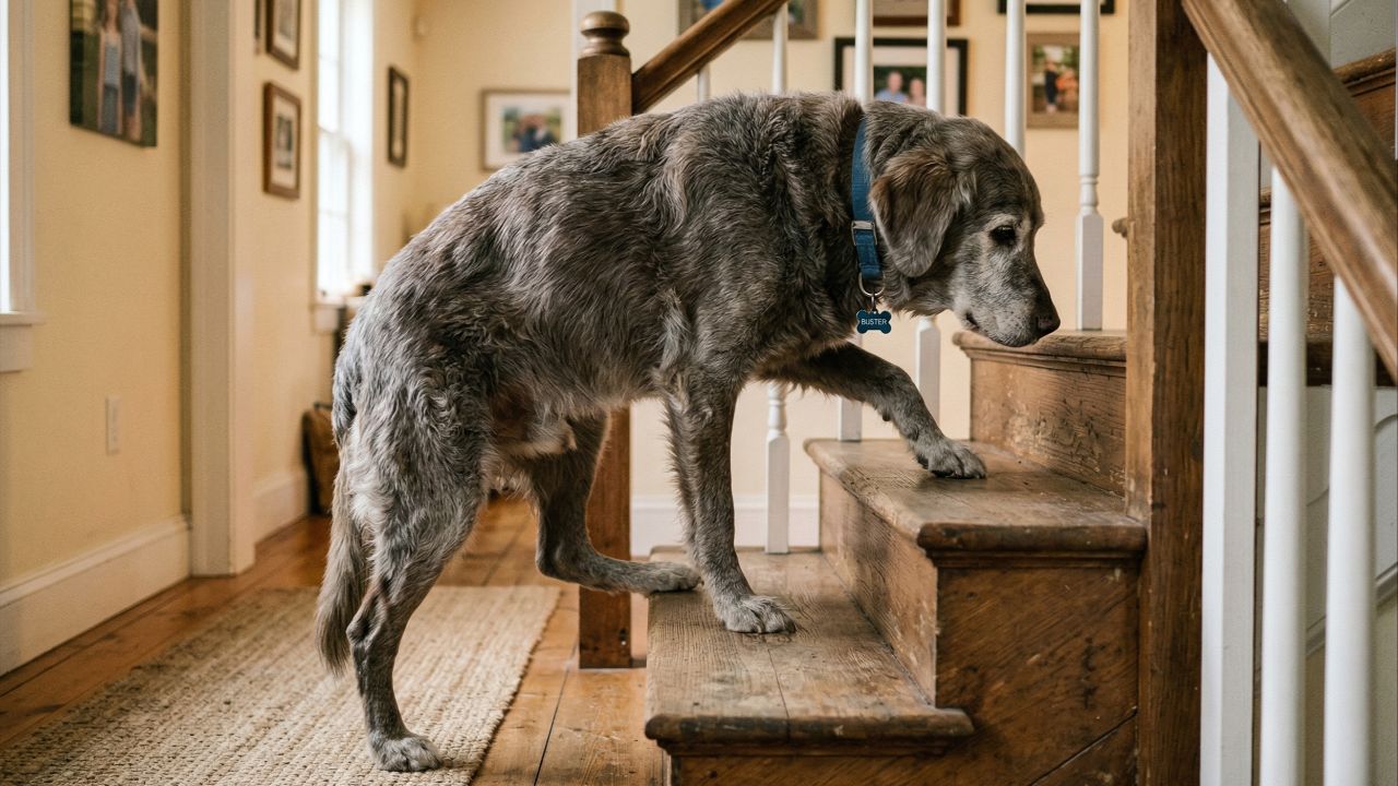 Pelos brancos e lentidão sinalizam o envelhecimento canino.