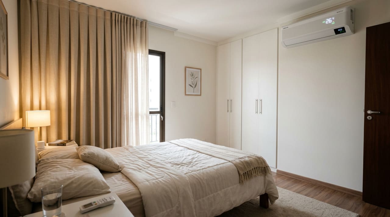 A regulagem da ventilação, que aparece no controle como fan speed ou modo de vento, é um dos pontos principais para economizar.