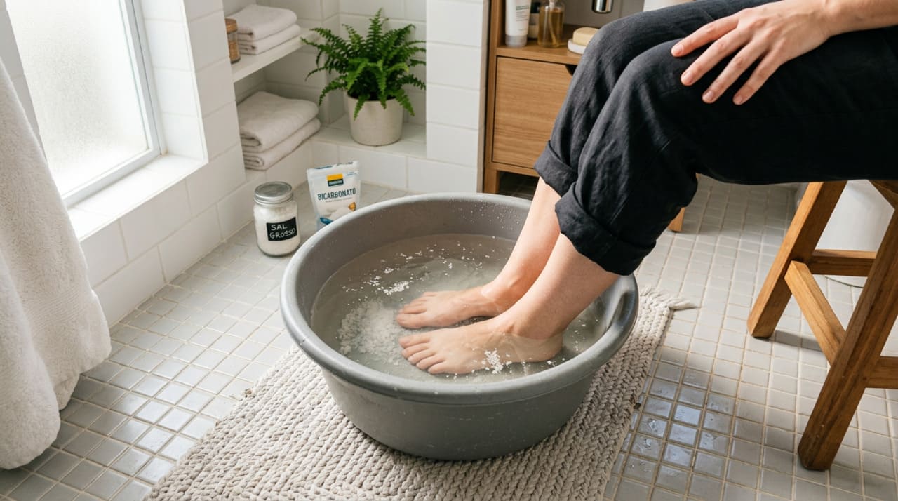 A principal vantagem de lavar os pés com bicarbonato e sal está na ação antisséptica e na ajuda para reduzir odores.