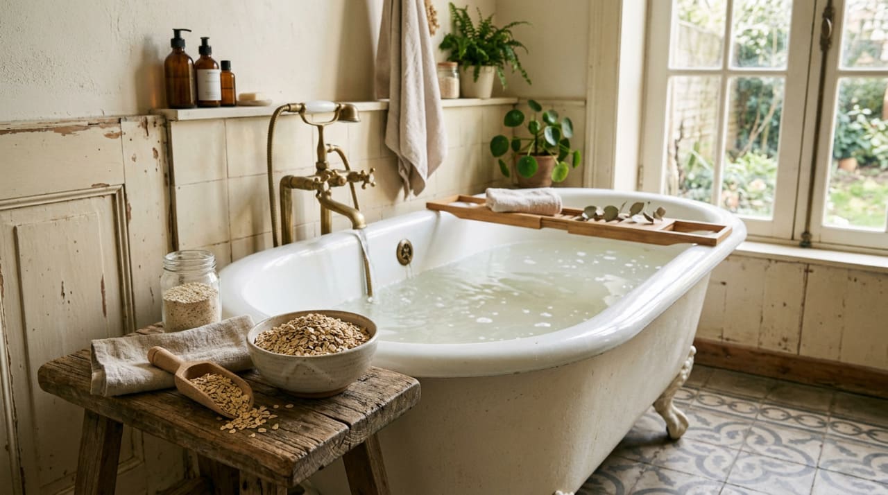 Esse tipo de banho com aveia é usado há muito tempo porque ajuda a reforçar a barreira protetora da pele