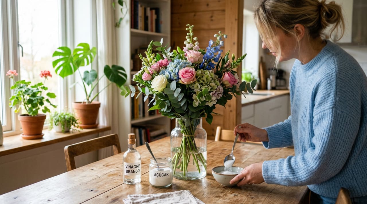 Quando você corta o caule, a flor não “morre” na hora: ela ainda tenta puxar água e energia pra segurar as pétalas firmes e cheias de vida