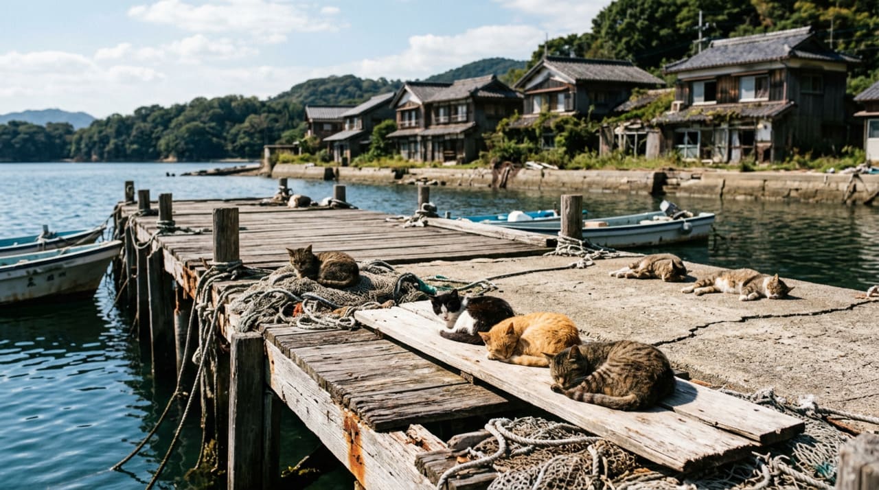 A fama de Aoshima nasceu da imagem quase surreal de uma ilha onde os gatos superavam, com folga, o número de pessoas