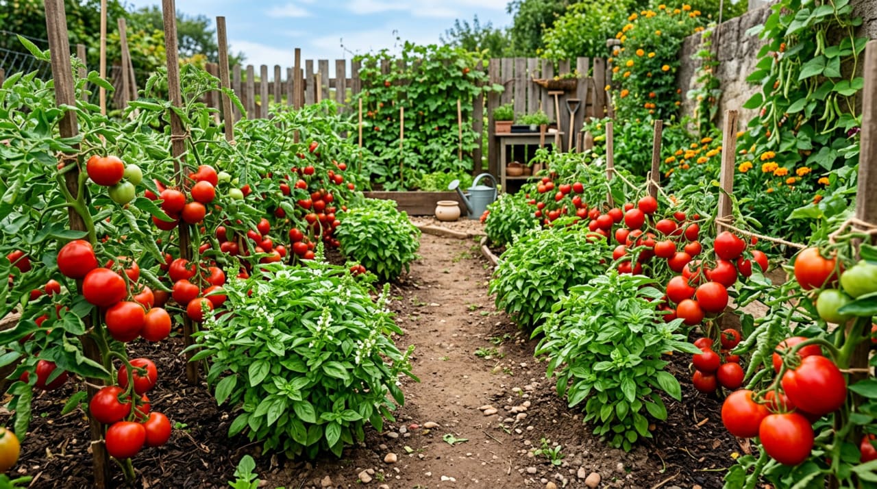 Cultivar o Solanum lycopersicum ao lado do Ocimum basilicum é uma das estratégias mais inteligentes para quem busca uma colheita farta e livre de agentes nocivos