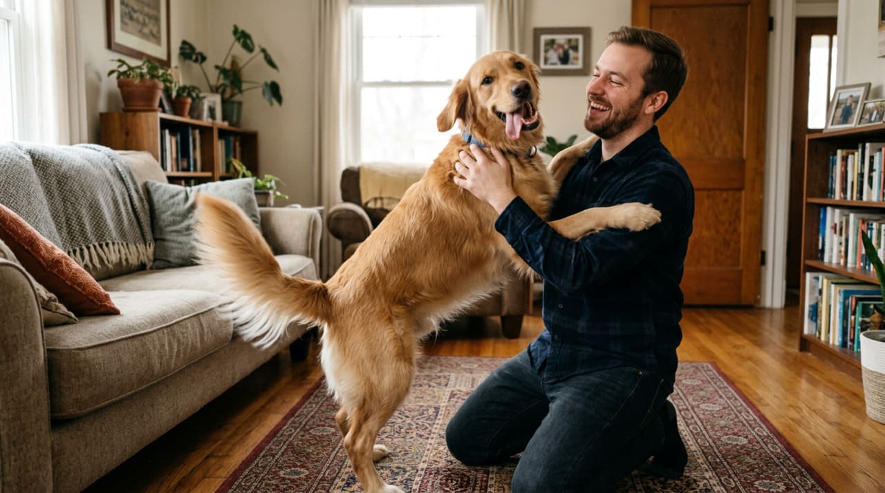 Dona não consegue lidar com o momento em que sua cadela devotada percebe que ela voltou da faculdade