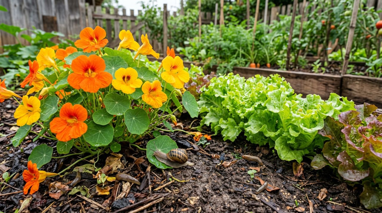 A capuchinha contém óleos de mostarda em folhas, caules e flores, que dão o sabor picante e a tornam pouco atrativa para lesmas.
