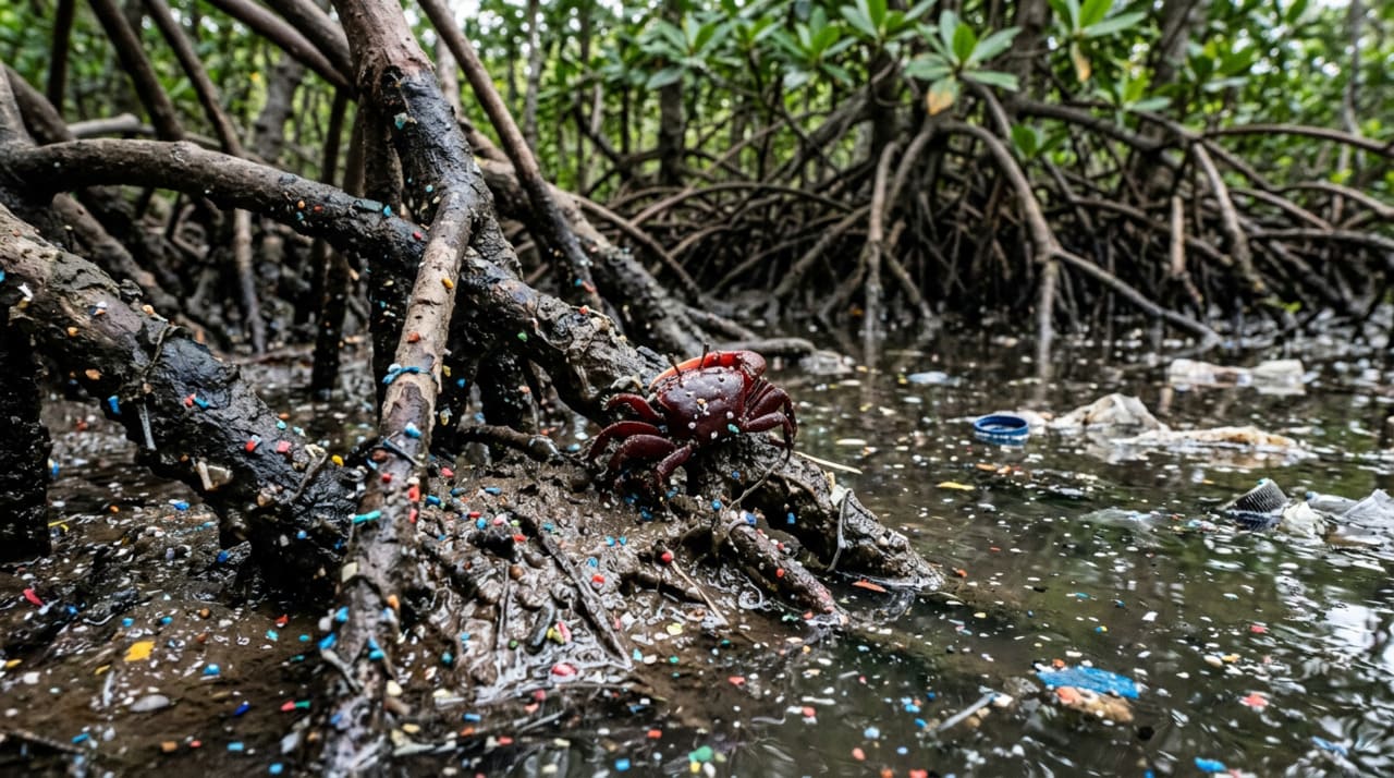 A presença persistente de partículas microscópicas de polímeros nos tecidos de pequenos crustáceos revela uma falha crítica na saúde dos biomas litorâneos.