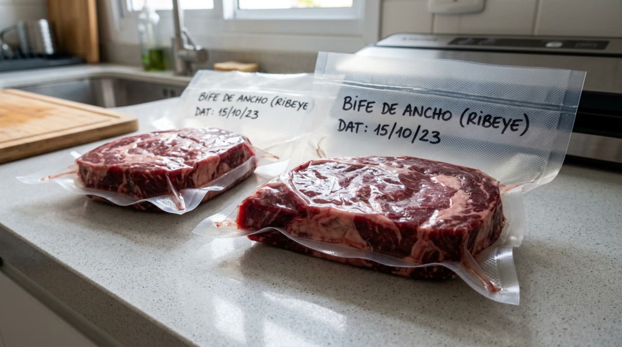 A exposição direta das proteínas ao ar frio e seco do freezer causa um fenômeno conhecido como freezer burn, que altera a textura e o sabor dos alimentos