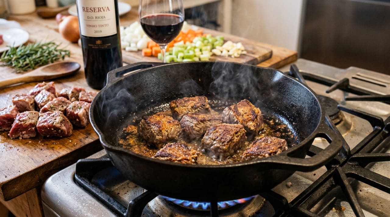 A proporção indicada por chefs especializados em culinária clássica aponta para aproximadamente um litro de vinho para cada quilo de carne