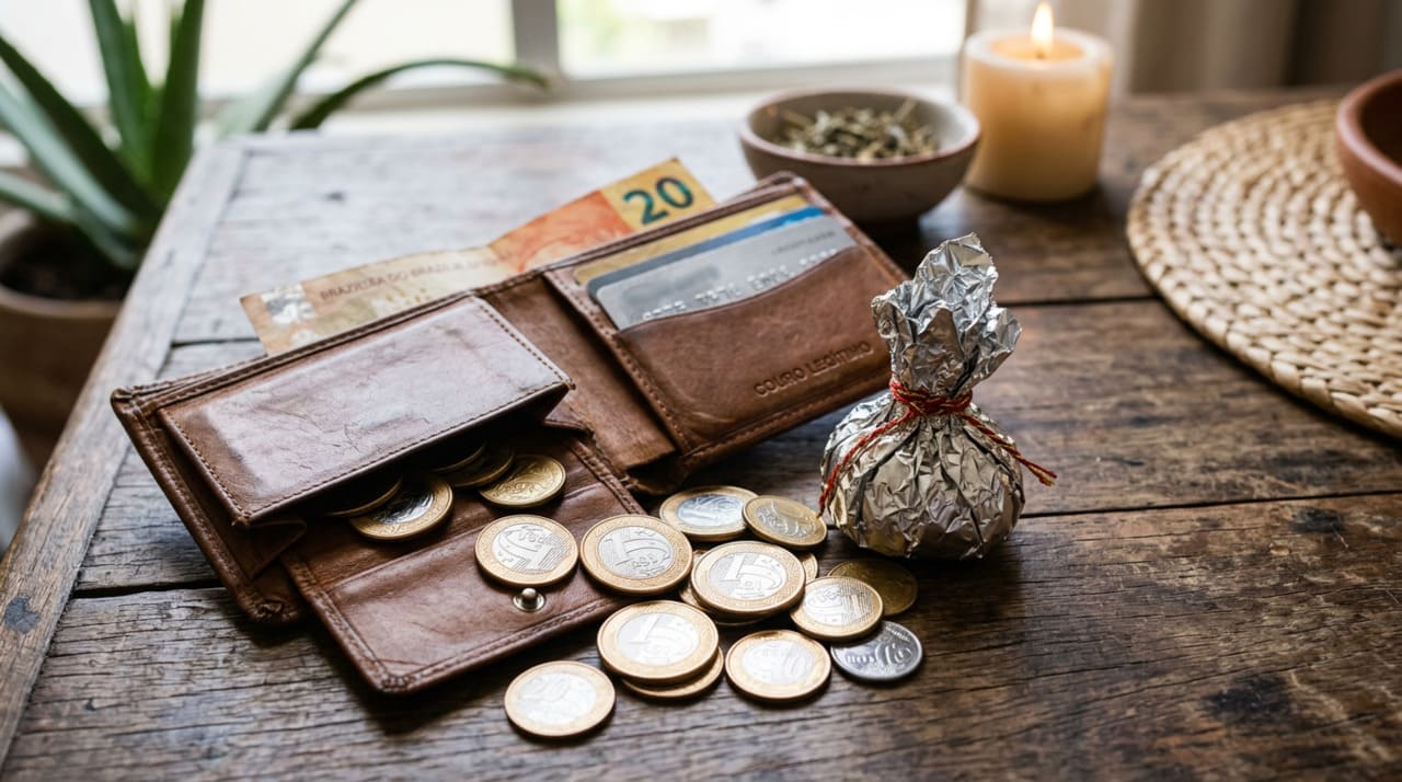 Segundo crenças populares e simpatias bastante difundidas, colocar sal grosso na carteira funciona como um escudo simbólico contra influências consideradas negativas.