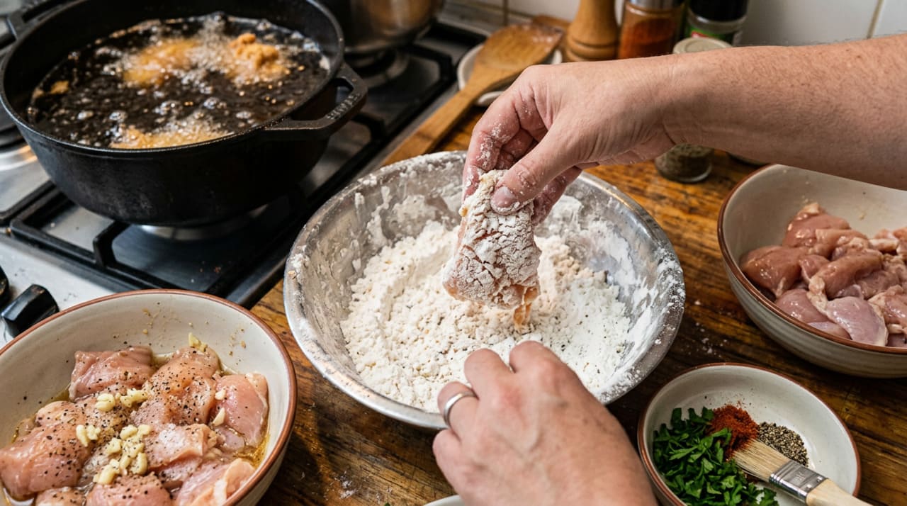 A maisena é mais fácil de encontrar no Brasil e produz um resultado muito próximo, com uma casca mais fina e igualmente crocante