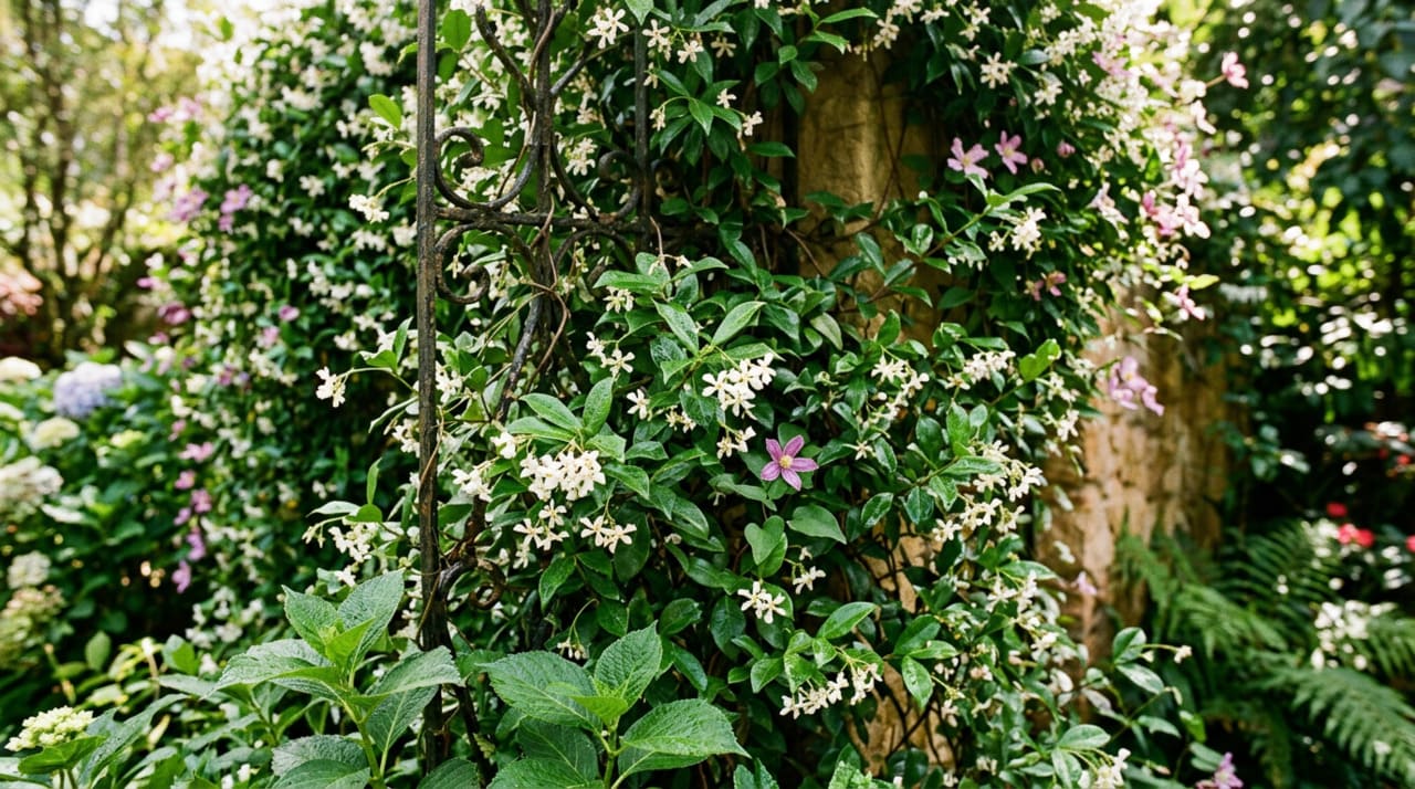 o jasmim-de-leite ocupa um lugar especial entre as plantas trepadeiras mais completas para quem quer cobrir paredes e cercas com sofisticação