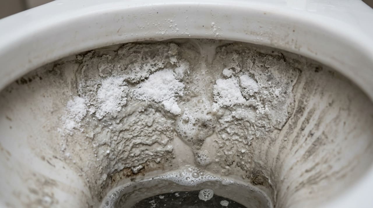 A cerâmica perde a brancura quando minerais da água criam uma crosta petrificada