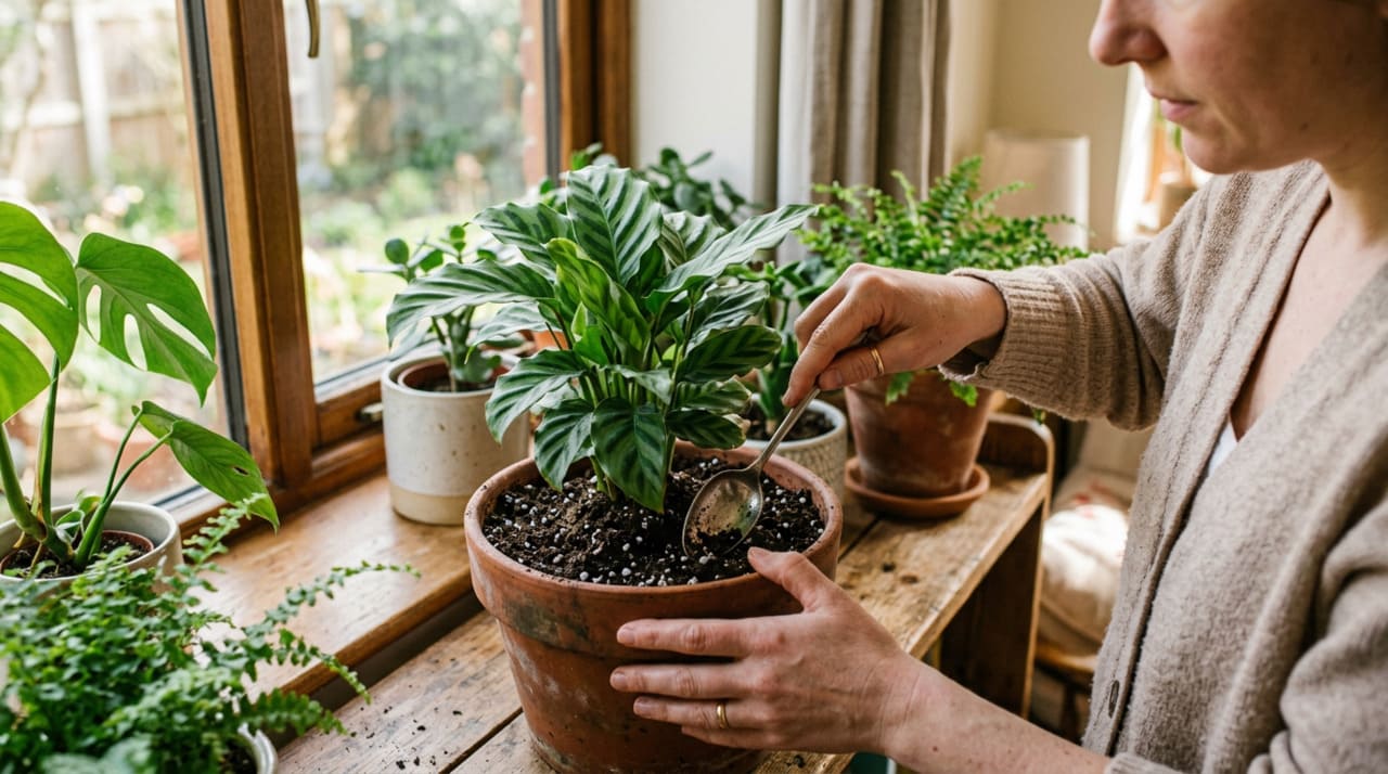 O uso da colher em vasos está ligado principalmente a solo, irrigação e manejo delicado das raízes
