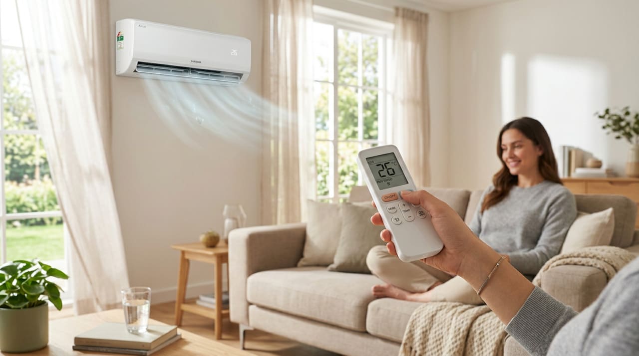 No calor, a regulagem mais vantajosa costuma ficar entre 25 °C e 26 °C.