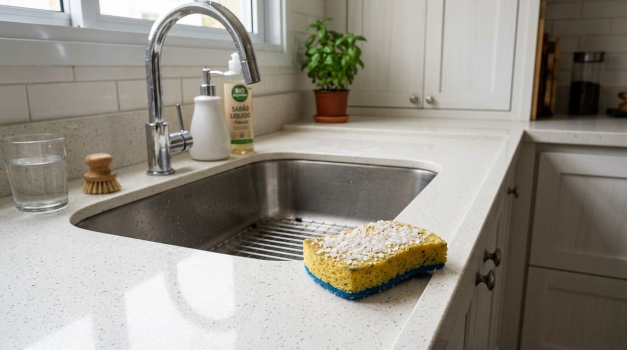 As esponjas têm poros e fibras que acumulam água, gordura e restos de comida ao longo do uso, mesmo depois de bem enxaguadas