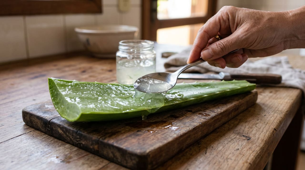 O preparo do gel facial de aloe vera começa com a escolha da folha.
