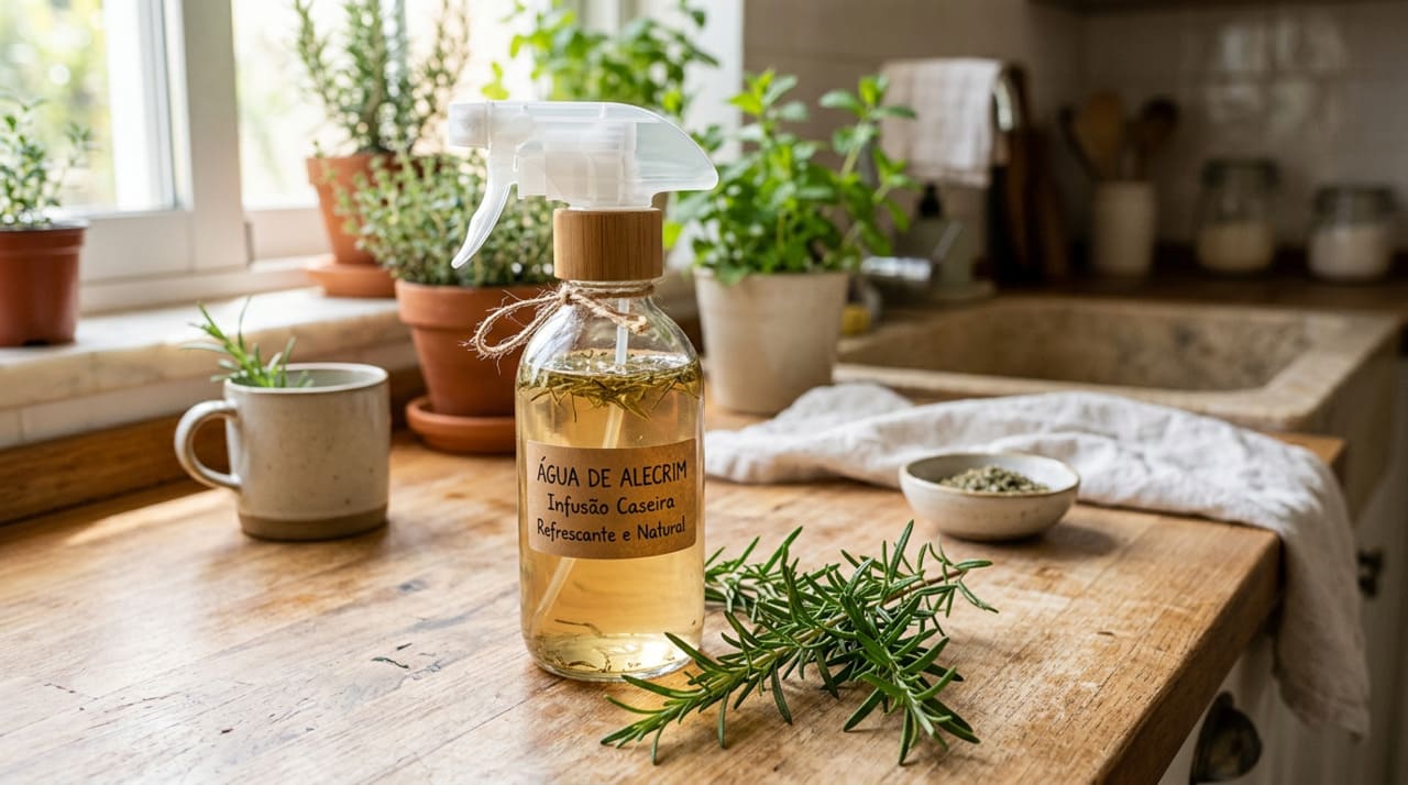 A água de alecrim é uma infusão de ramos frescos ou secos em água quente, depois coada e armazenada em frascos