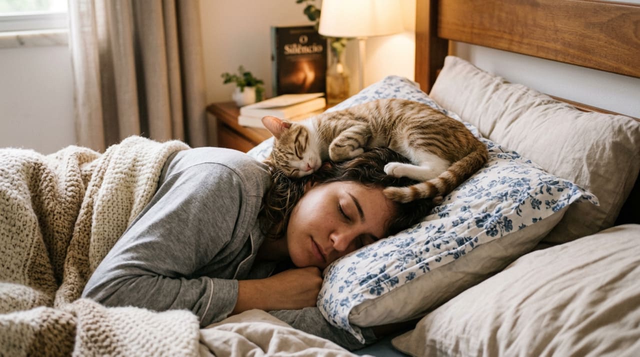 Os gatos escolhem locais estratégicos para descansar, e a cabeça humana oferece uma combinação interessante de estímulos.