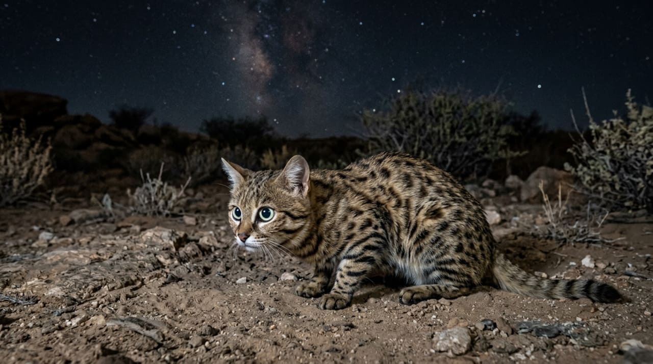 A reputação do gato-de-patas-pretas vem de sua rotina de caça intensa e muito bem ajustada ao ambiente seco onde vive