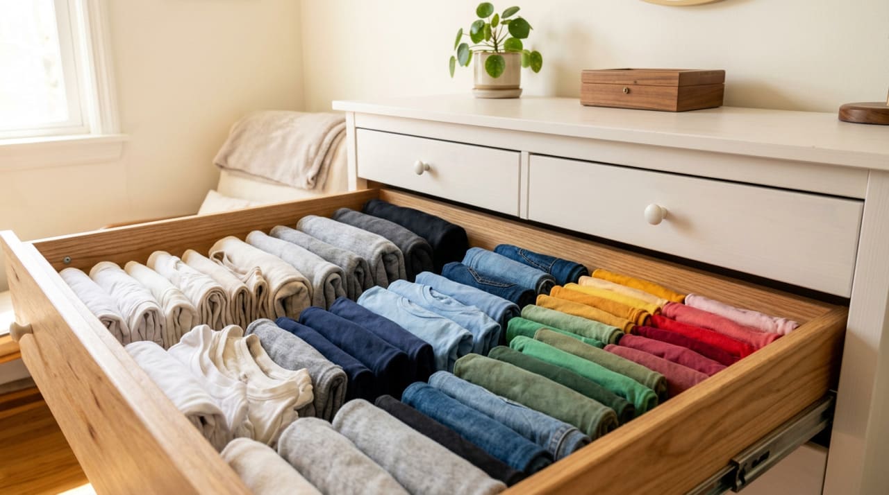 A substituição do empilhamento tradicional por um arranjo onde as peças permanecem em pé revoluciona a densidade de armazenamento dentro das gavetas