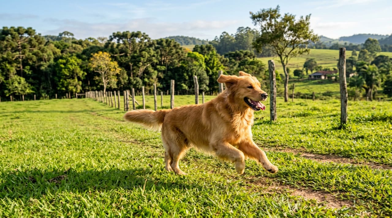 O ponto de partida desta narrativa é o golden retriever, cão conhecido por ser sociável e carinhoso com todos ao seu redor.