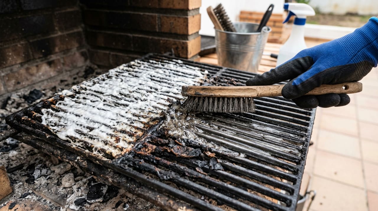 Quando a churrasqueira é usada várias vezes sem limpeza adequada, a gordura derrete, escorre, queima de novo e forma camadas sobrepostas
