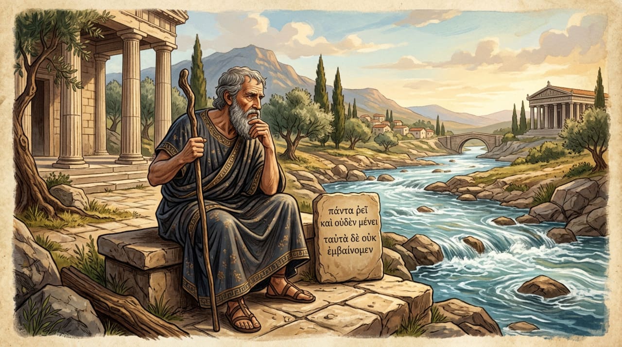 Heráclito defendia que a única constante na vida é a mudança, utilizando a famosa metáfora de que um homem jamais entra no mesmo rio duas vezes